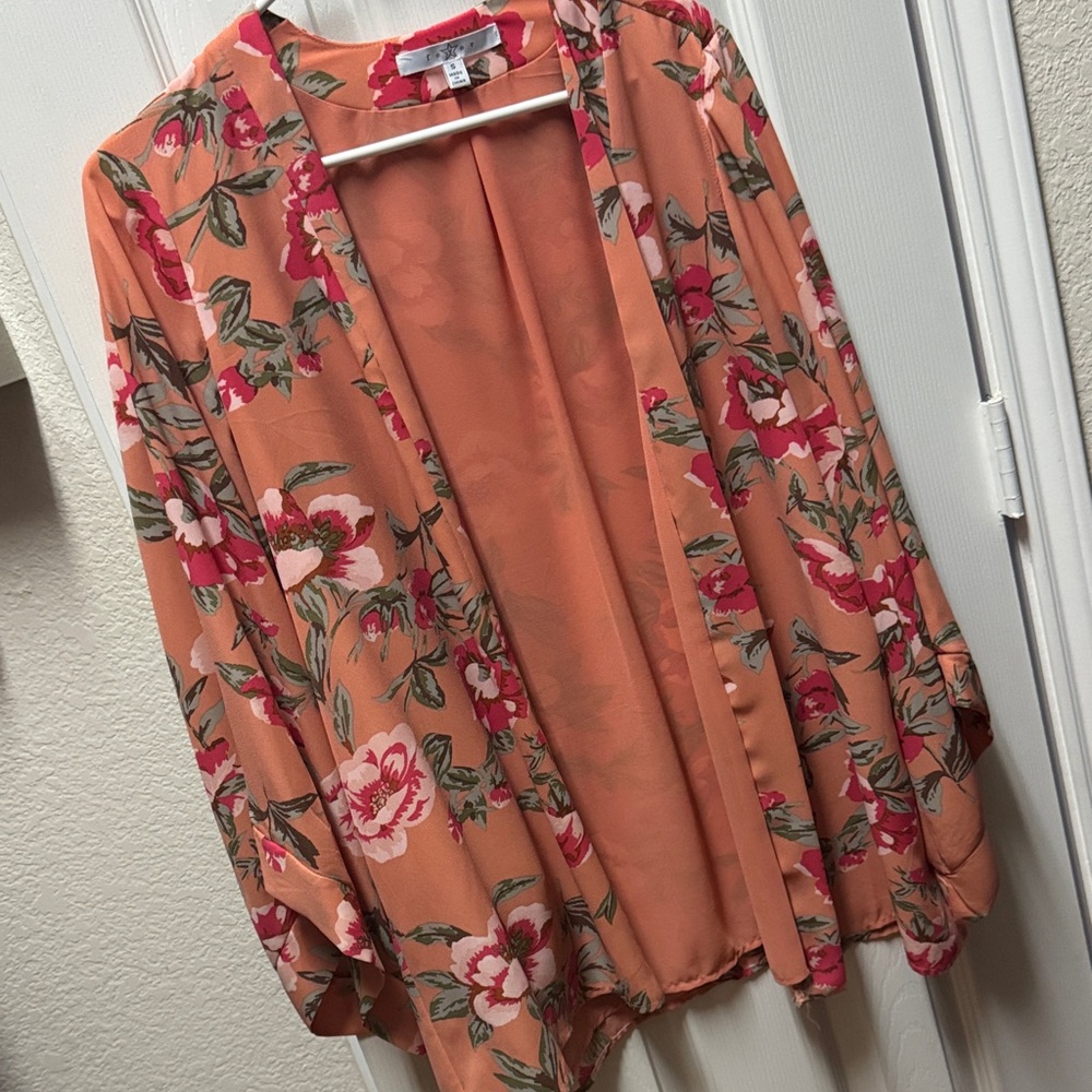 Floral Kimono Cardigan in Orange with flowers